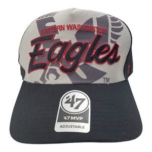 EASTERN WASHINGTON EAGLES Hat Cap Adult Large Black Red '47 Spell Out Strapback